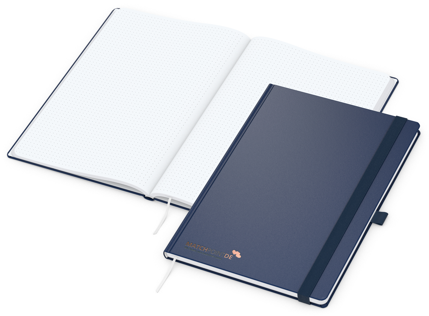 Notizbuch Vision-Book, A4, White, Punktraster, dunkelblau, Kupferprägung