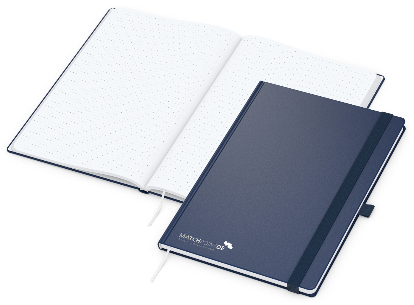 Notizbuch Vision-Book, A4, White, Punktraster, dunkelblau, Silberprägung