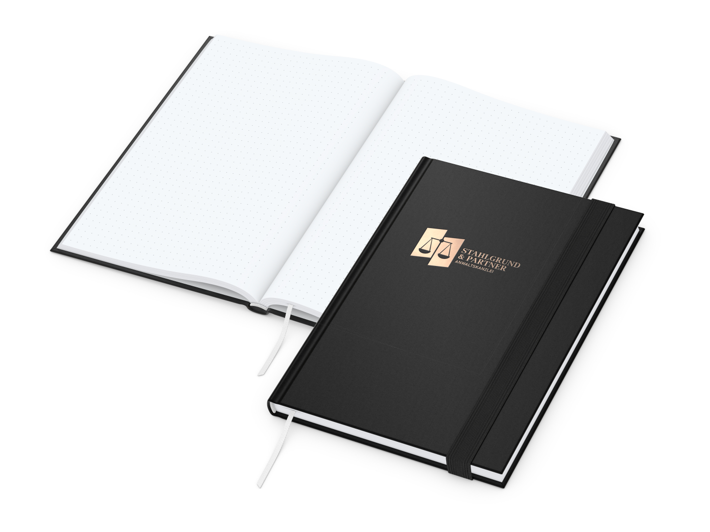 Notizbuch Visco-Book, White, Punktraster, schwarz, Kupferprägung