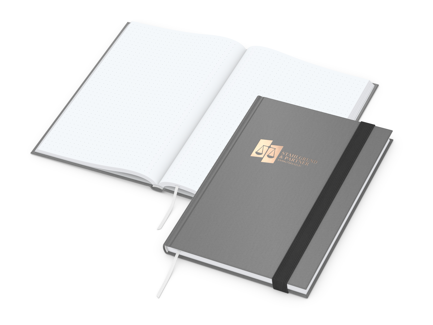 Notizbuch Visco-Book, White, Punktraster, grau, Kupferprägung