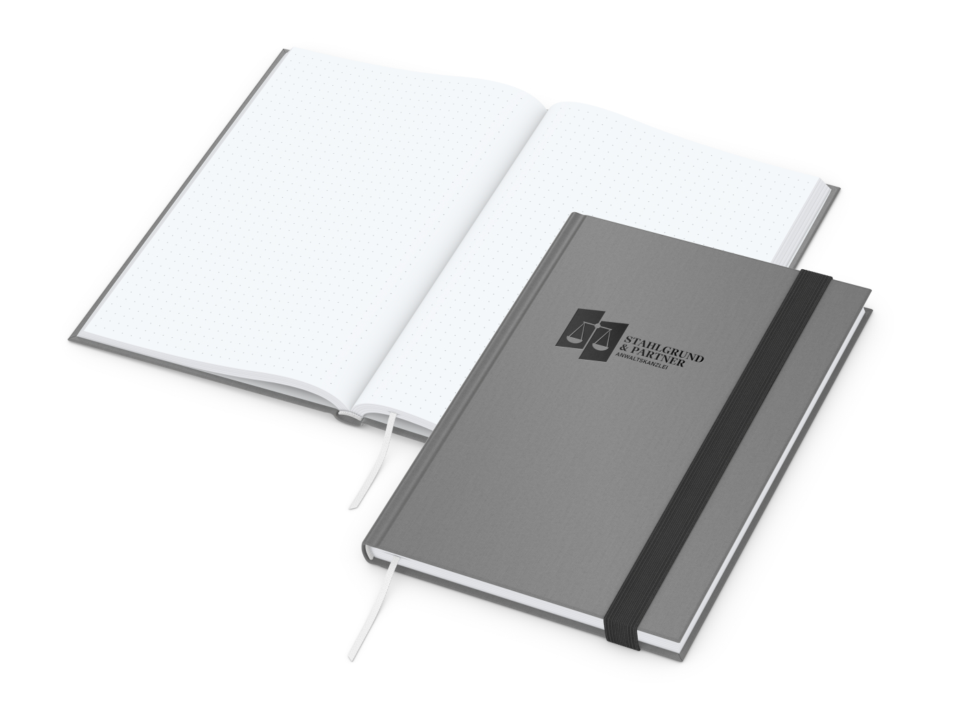 Notizbuch Visco-Book, White, Punktraster, grau, Prägung schwarz-glänzend