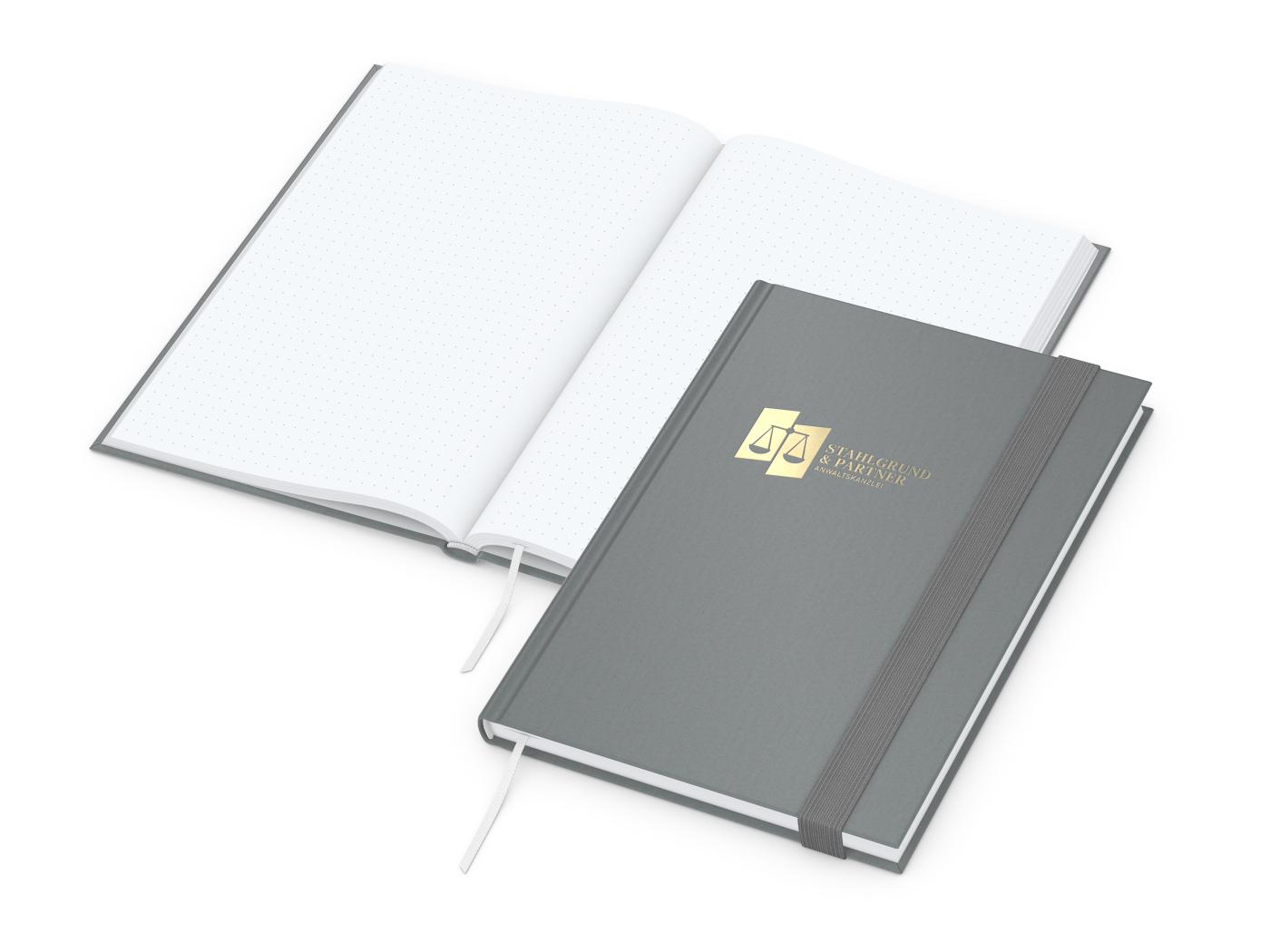Notizbuch Visco-Book, White, Punktraster, hellgrau, Goldprägung