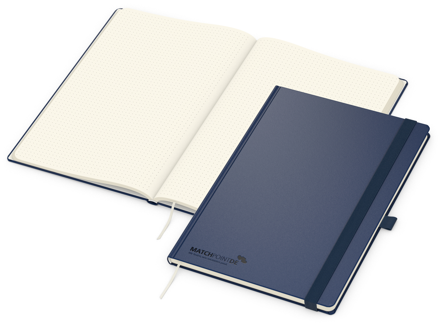Notizbuch Vision-Book, A4, Creme, Punktraster, dunkelblau, Prägung schwarz-glänzend