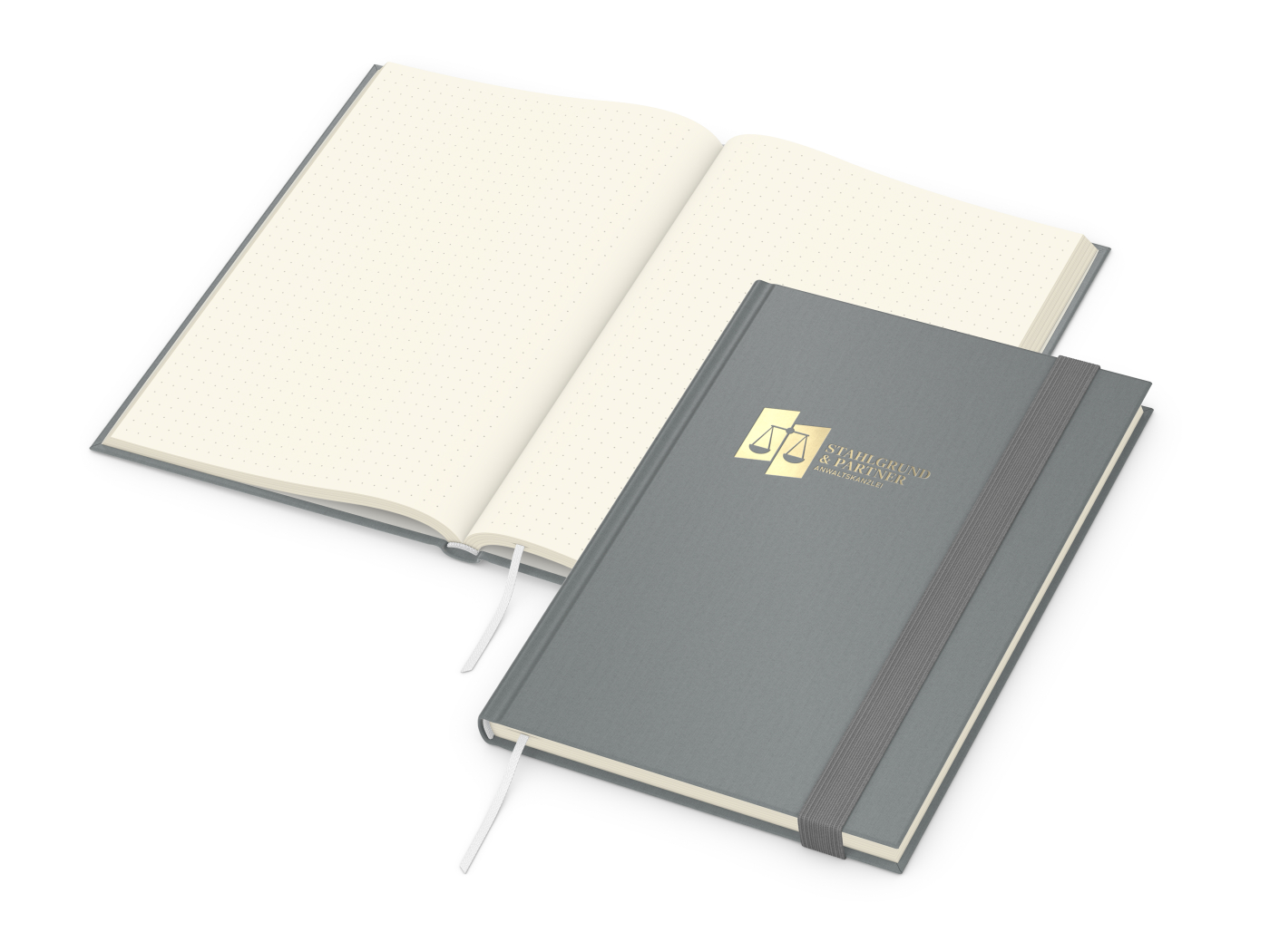 Notizbuch Visco-Book, Creme, Punktraster, hellgrau, Goldprägung