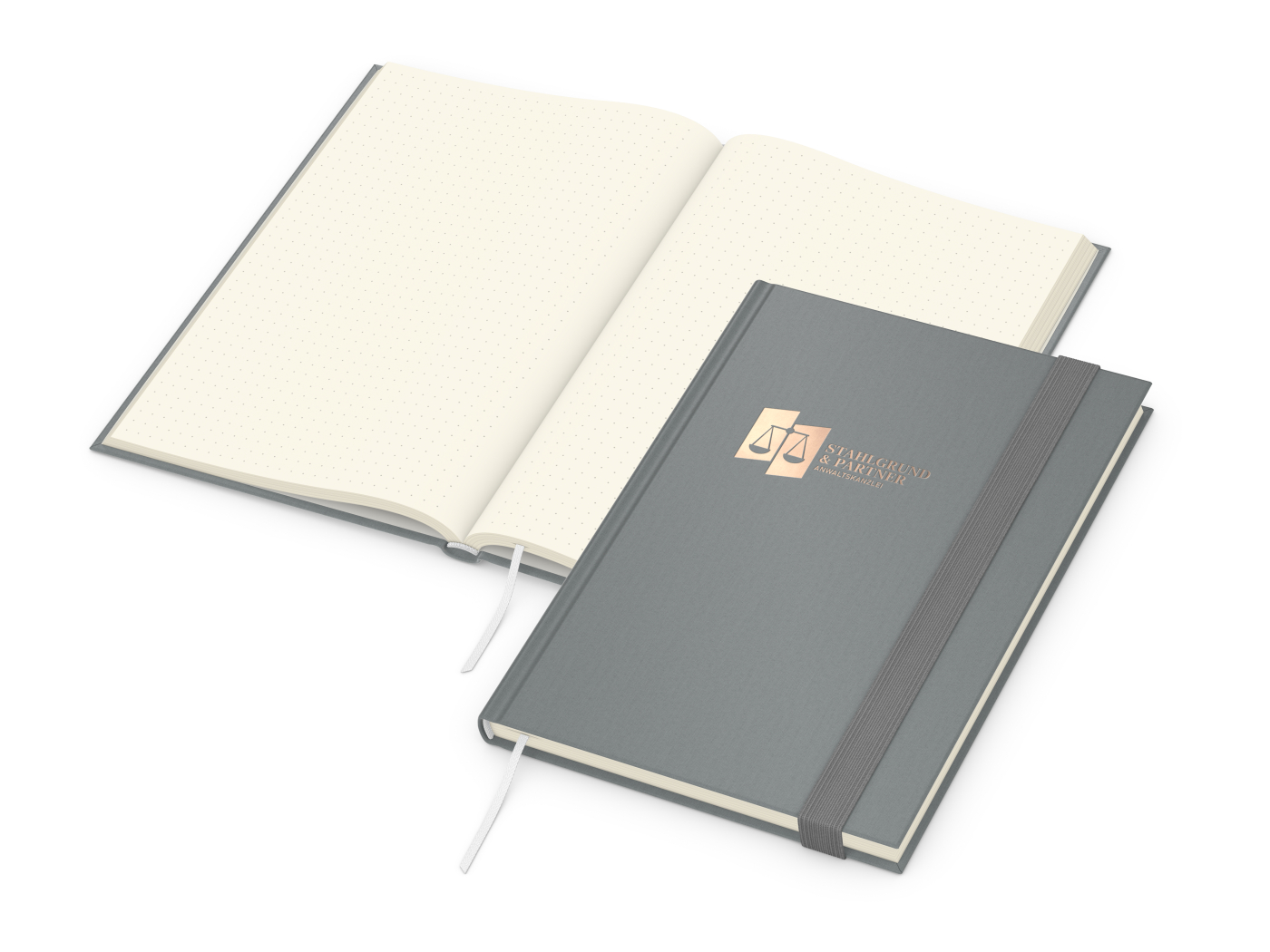 Notizbuch Visco-Book, Creme, Punktraster, hellgrau, Kupferprägung