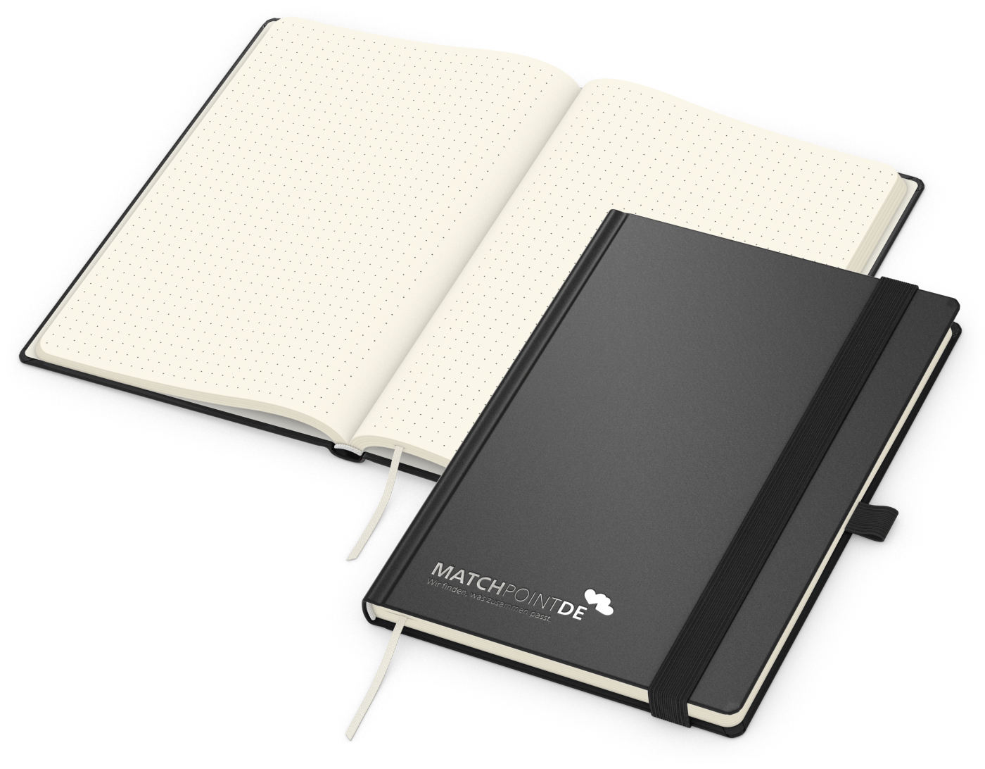 Notizbuch Vision-Book, A5, Creme, Punktraster, schwarz, Silberprägung