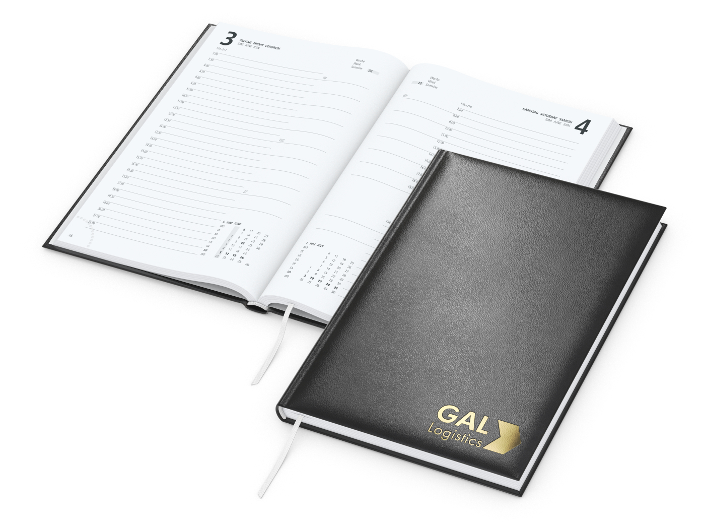 Tageskalender Basic, schwarz, Goldprägung