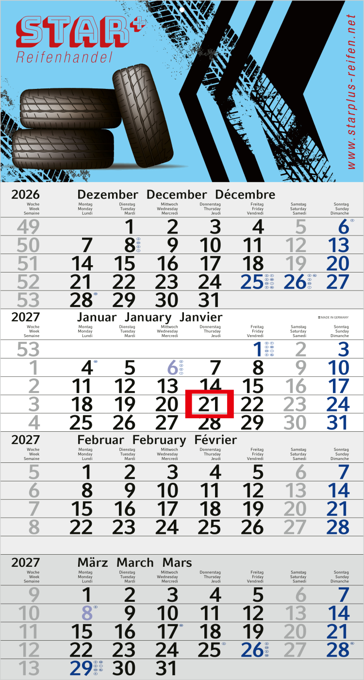 4-Monatskalender Einblatt Budget 4, blau