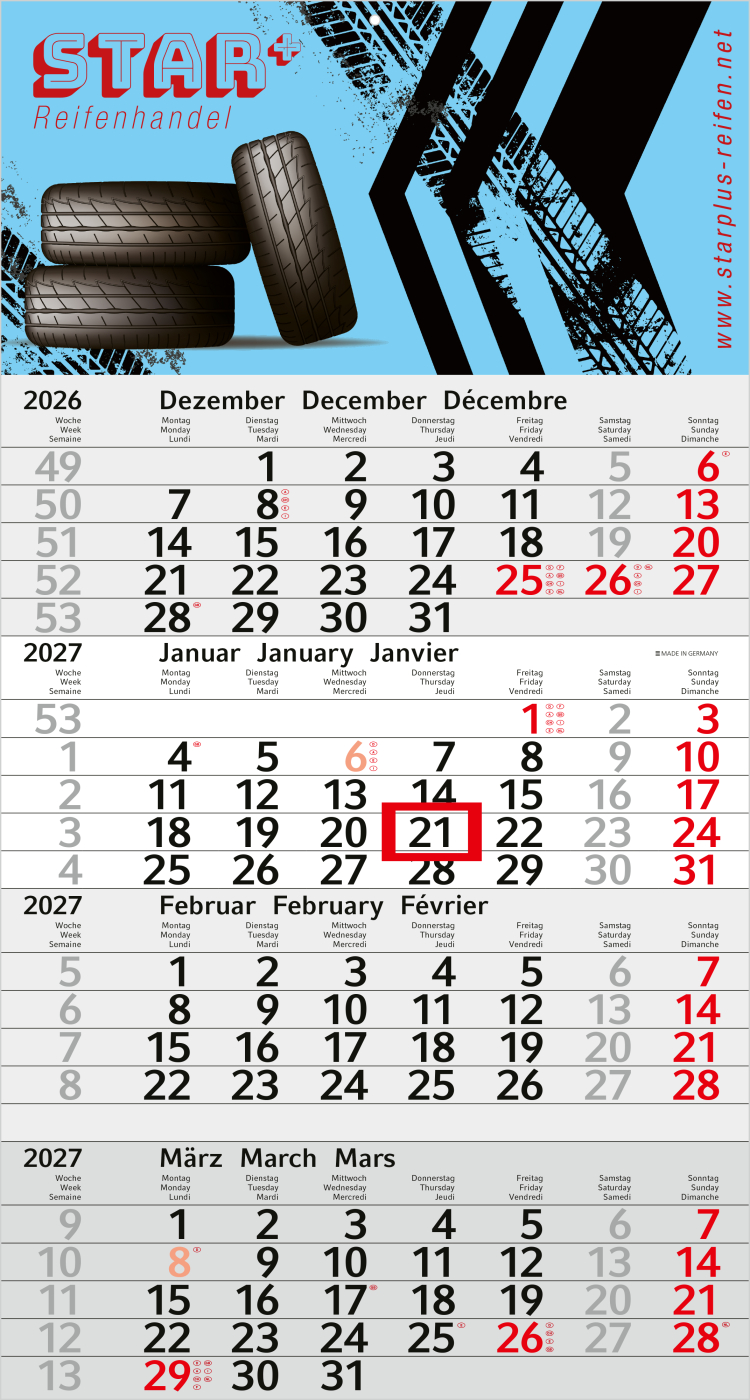 4-Monatskalender Einblatt Budget 4, rot