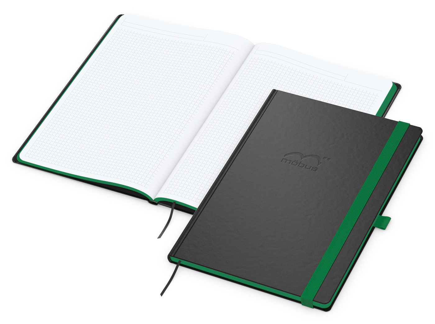 Notizbuch Color-Book, A4, Winkelkaro, grün, Prägung