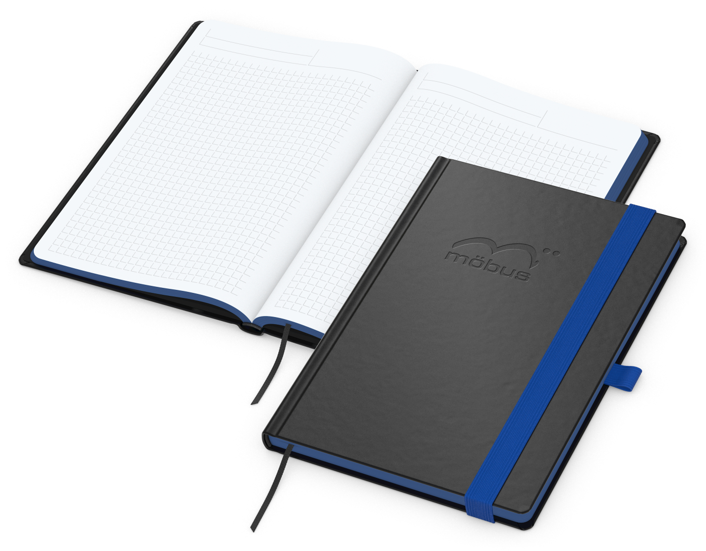Notizbuch Color-Book, A5, Winkelkaro, mittelblau, Prägung