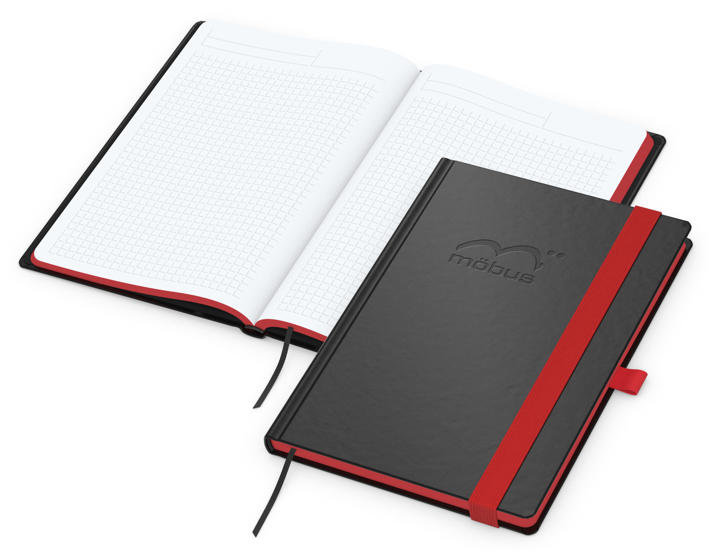 Notizbuch Color-Book, A5, Winkelkaro, rot, Prägung