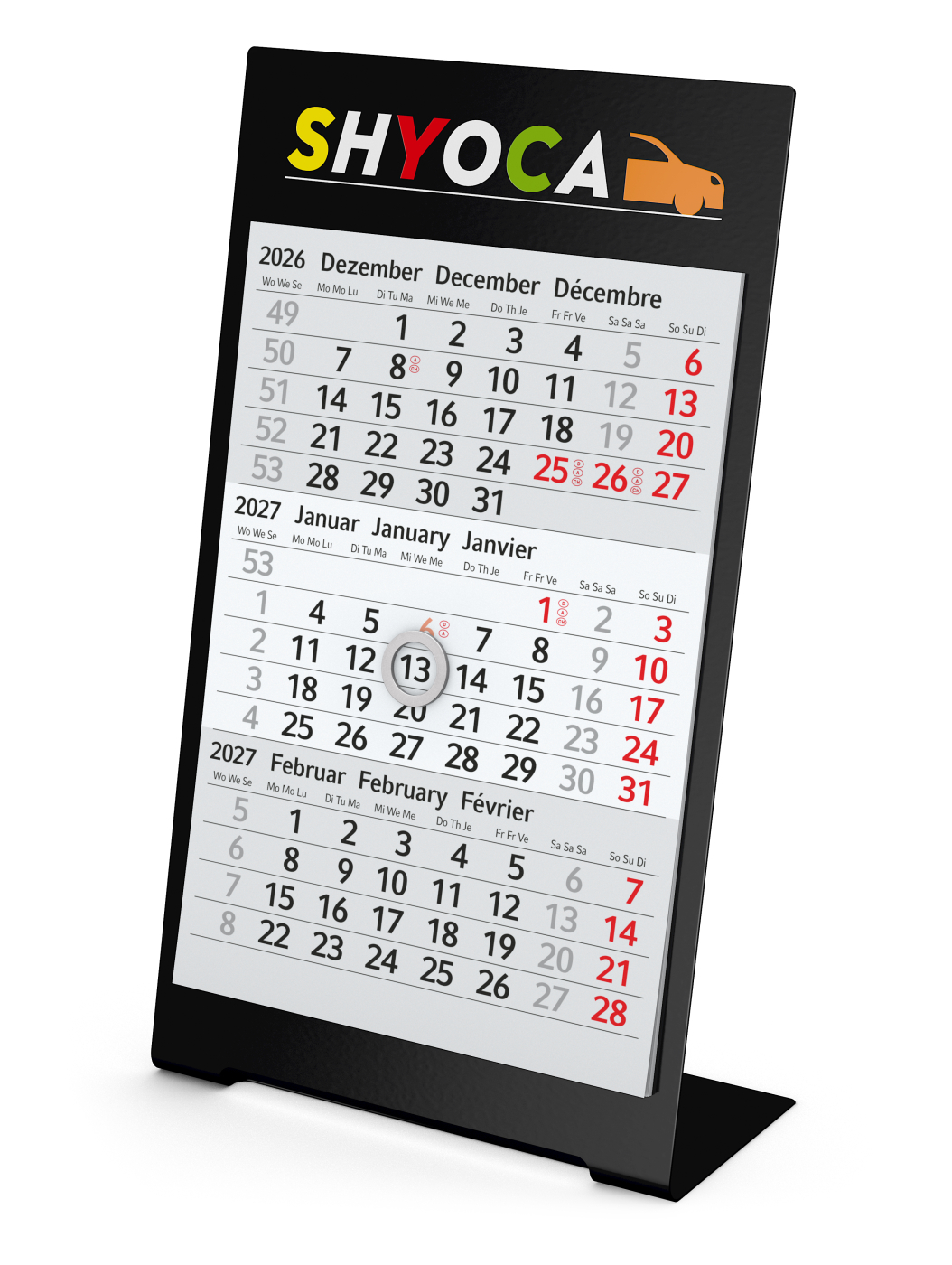 Tischkalender Desktop 3 Color, 1 Jahr, schwarz