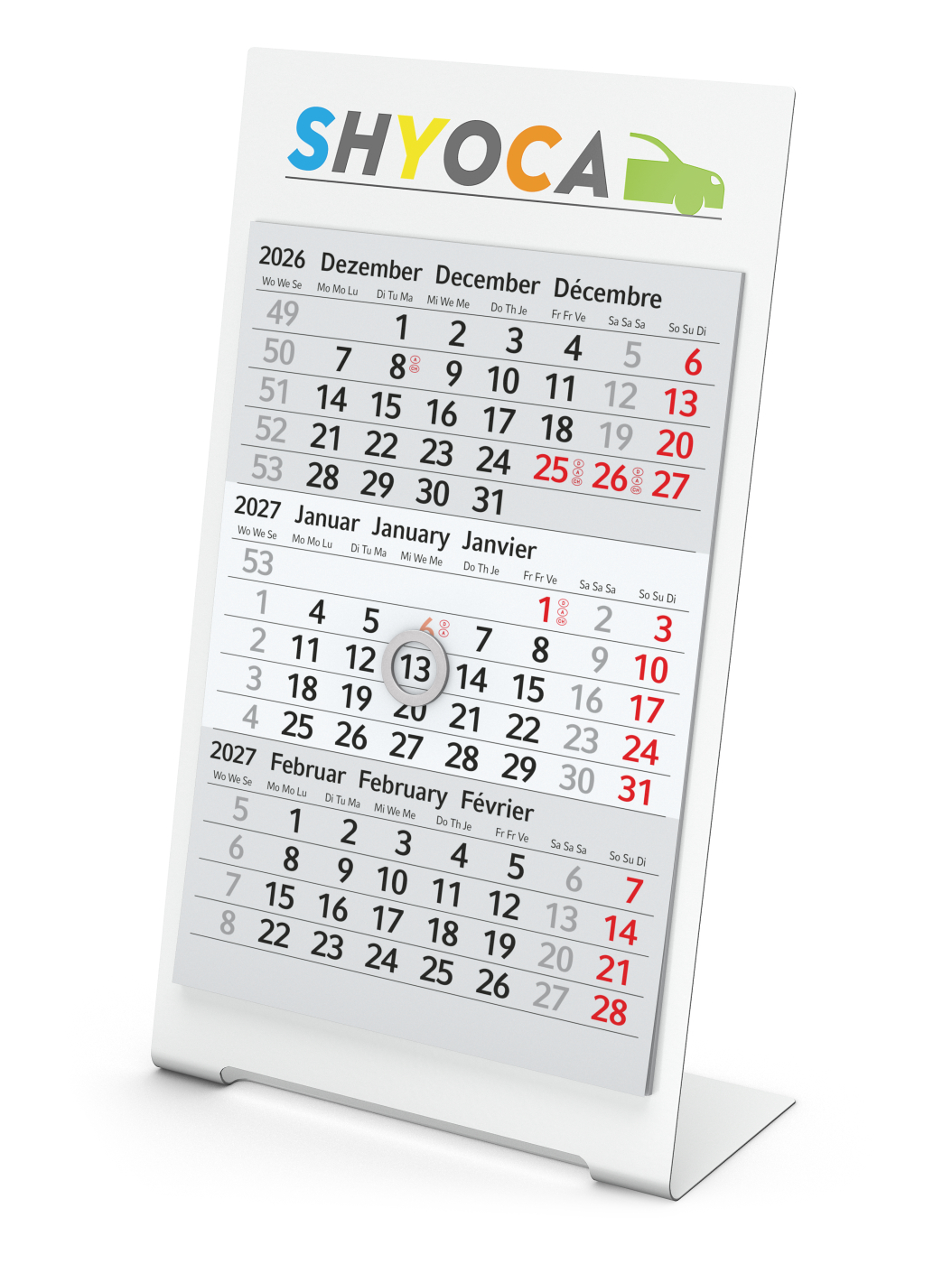 Tischkalender Desktop 3 Color, 1 Jahr, weiß