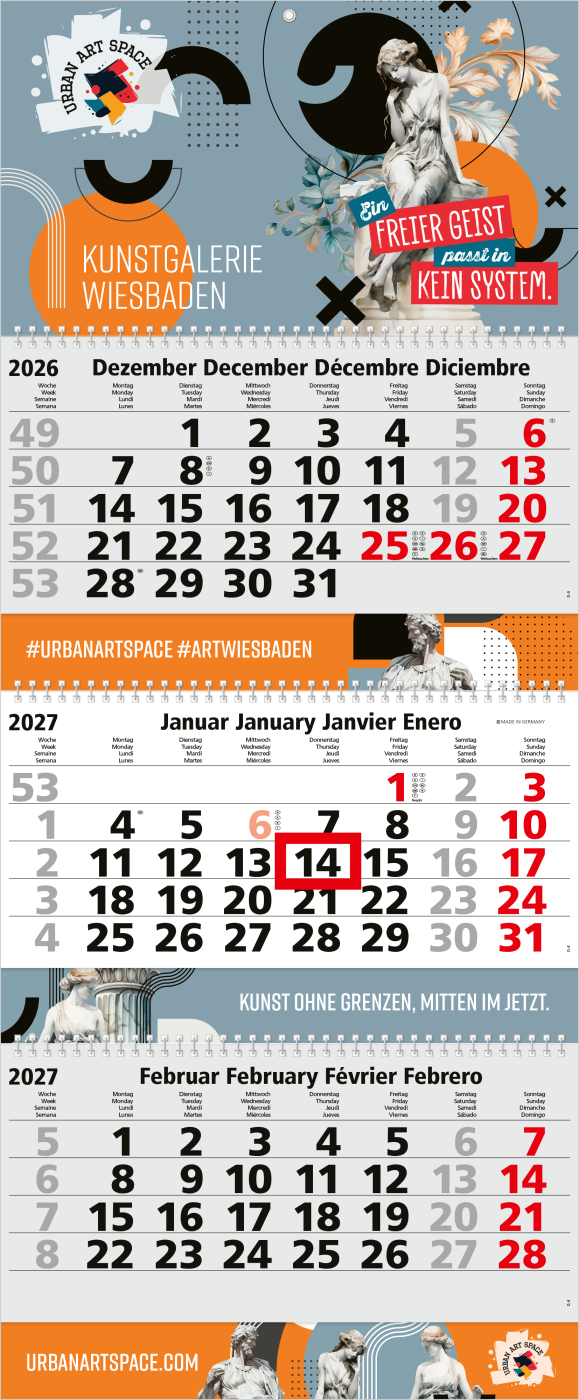 3-Monatskalender Mehrblock Maxi Wire-O 3