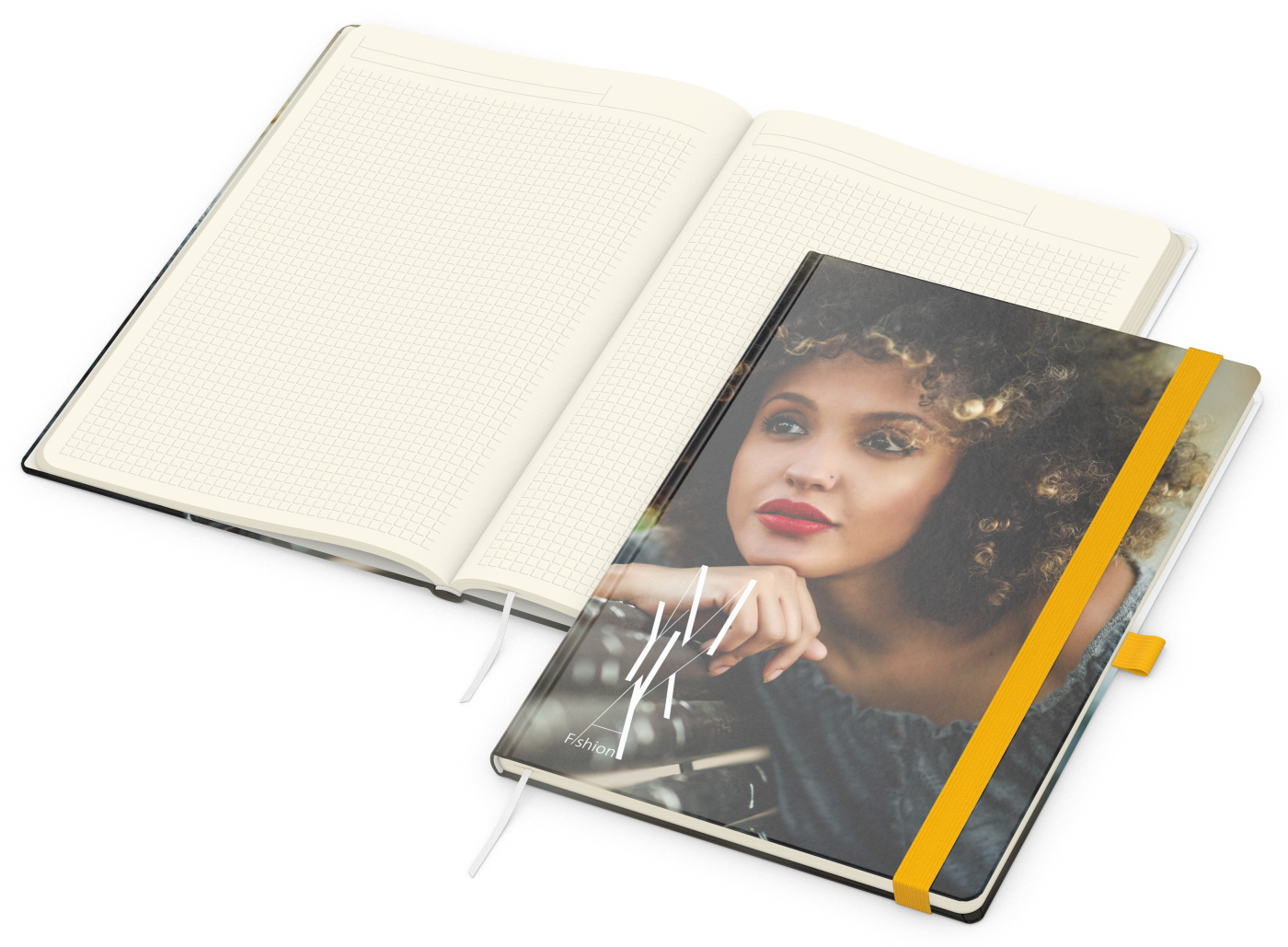 Notizbuch Match-Book, A4, Creme, Winkelkaro, glänzend, gelb