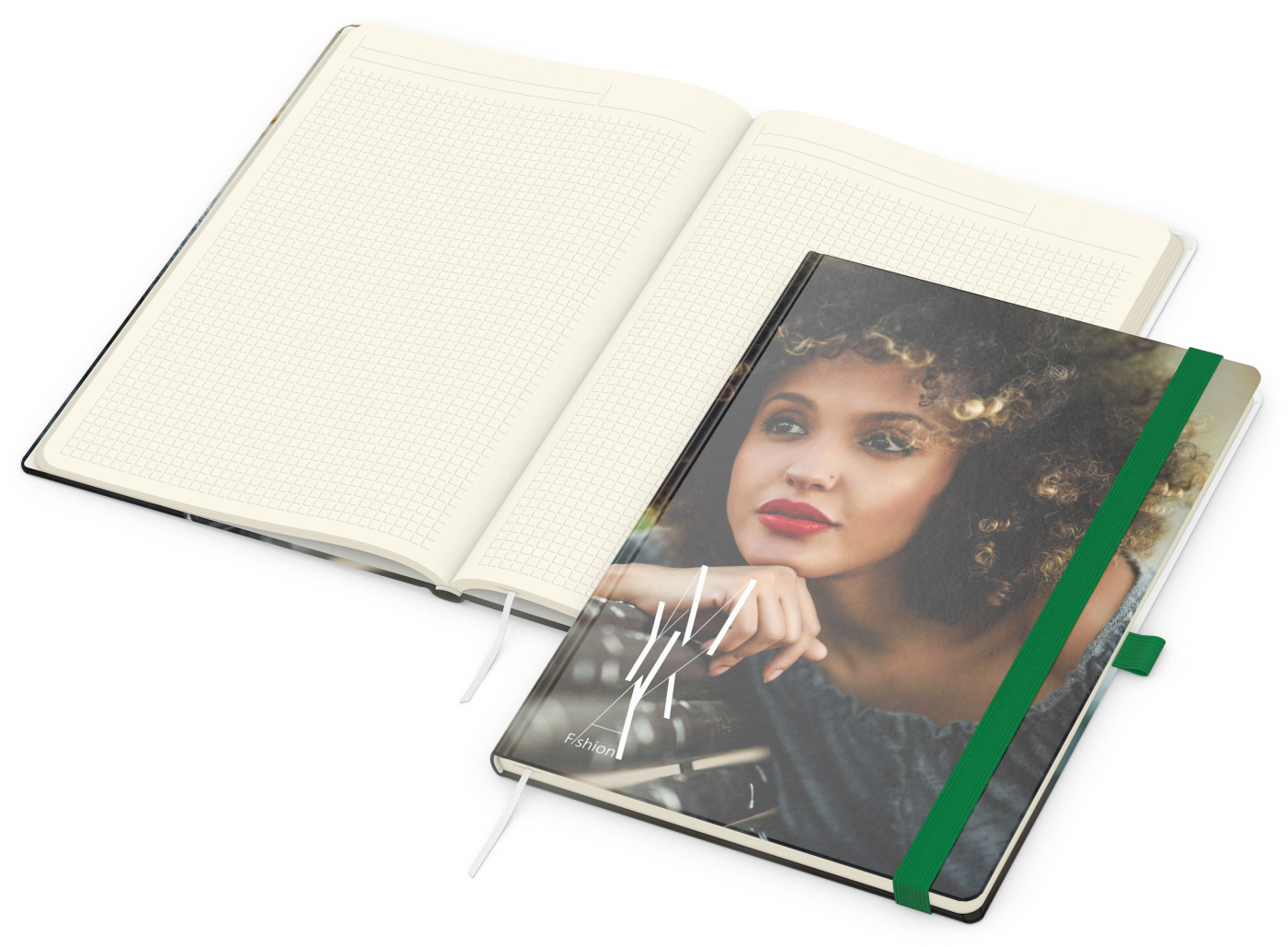 Notizbuch Match-Book, A4, Creme, Winkelkaro, glänzend, grün