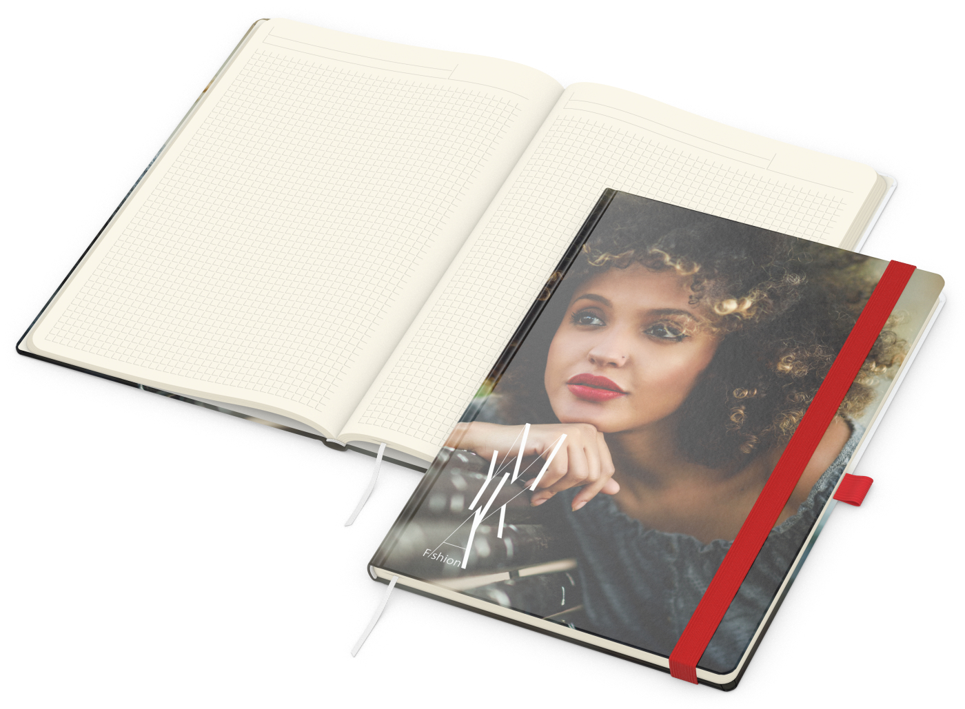 Notizbuch Match-Book, A4, Creme, Winkelkaro, matt, rot