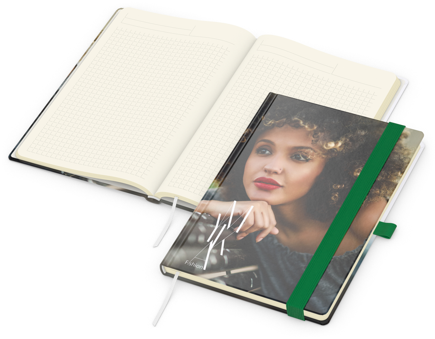 Notizbuch Match-Book, A5, Creme, Winkelkaro, glänzend, grün