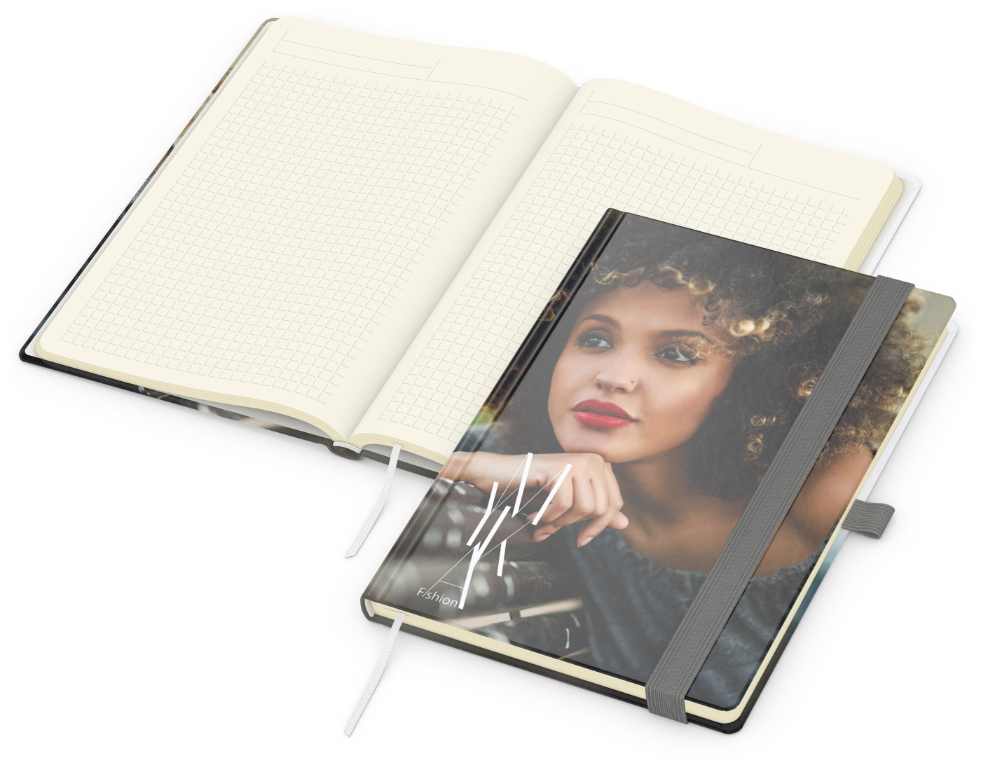 Notizbuch Match-Book, A5, Creme, Winkelkaro, glänzend, silbergrau