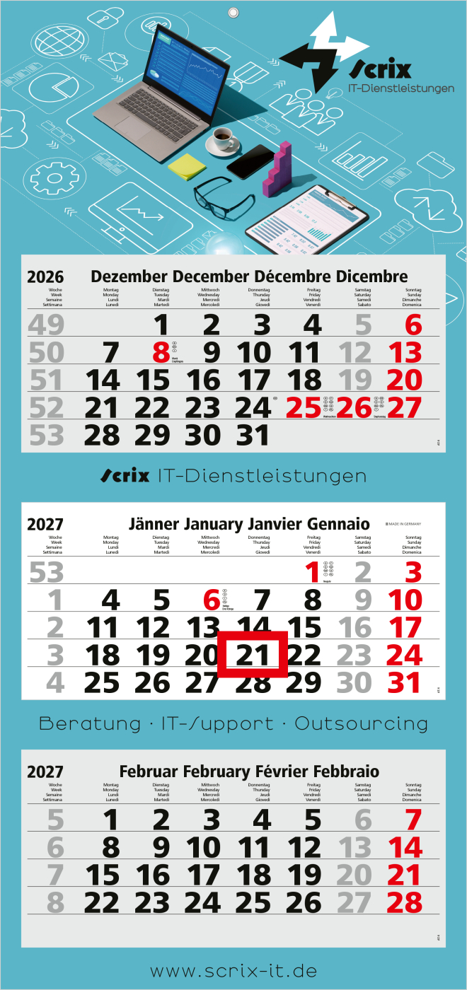 3-Monatskalender Mehrblock Maxi Light 3, Österreich