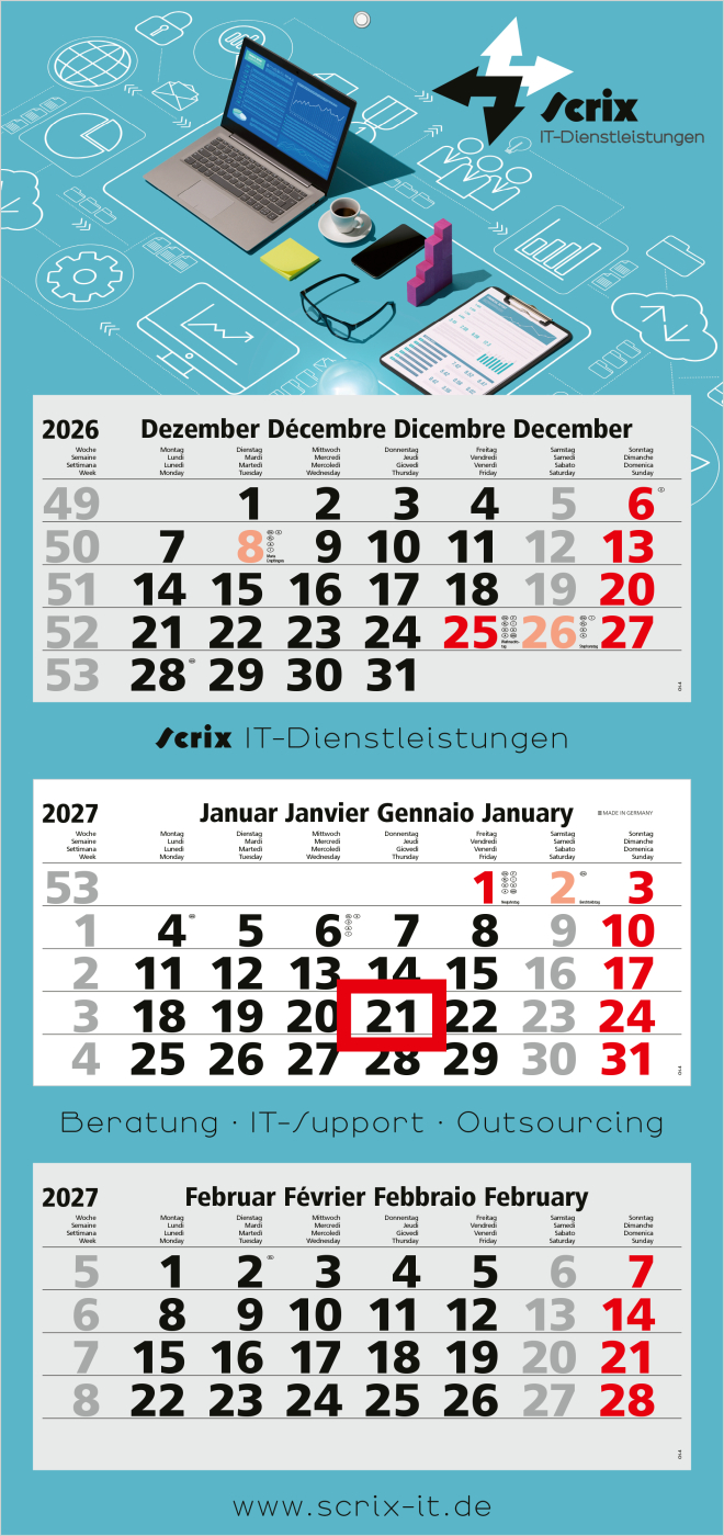 3-Monatskalender Mehrblock Maxi Light 3, Schweiz
