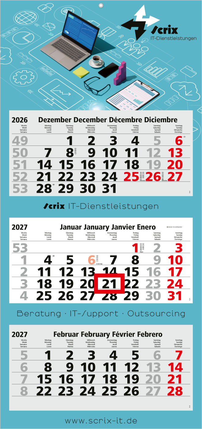 3-Monatskalender Mehrblock Maxi Light 3, Deutschland