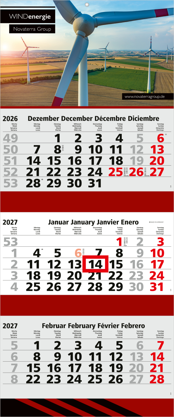 3-Monatskalender Mehrblock Maxi 3 Post