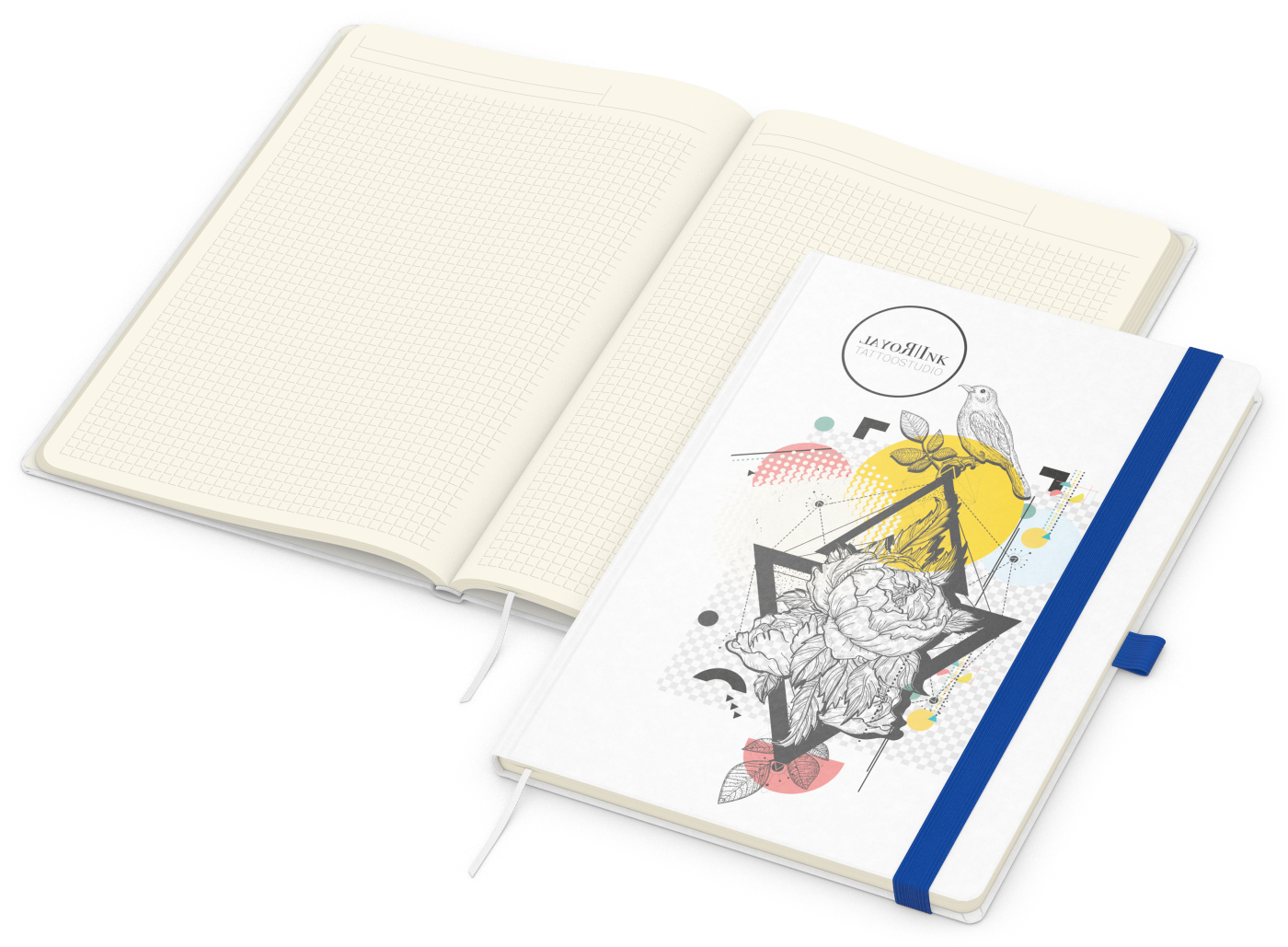 Notizbuch Match-Book, A4, Creme, Winkelkaro, weiß-individuell, mittelblau
