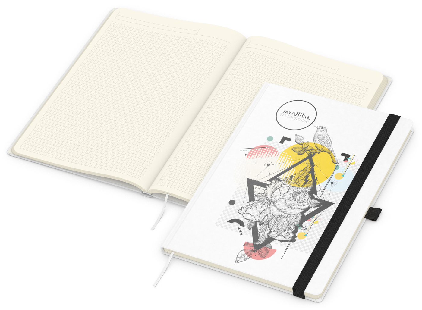Notizbuch Match-Book, A4, Creme, Winkelkaro, weiß-individuell, schwarz
