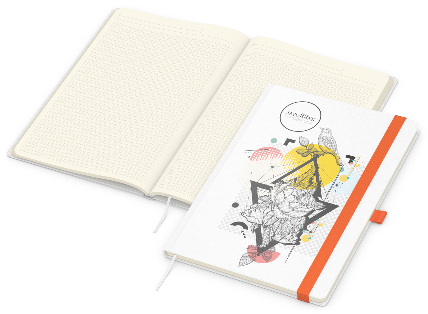 Notizbuch Match-Book, A4, Creme, Winkelkaro, weiß-individuell, orange