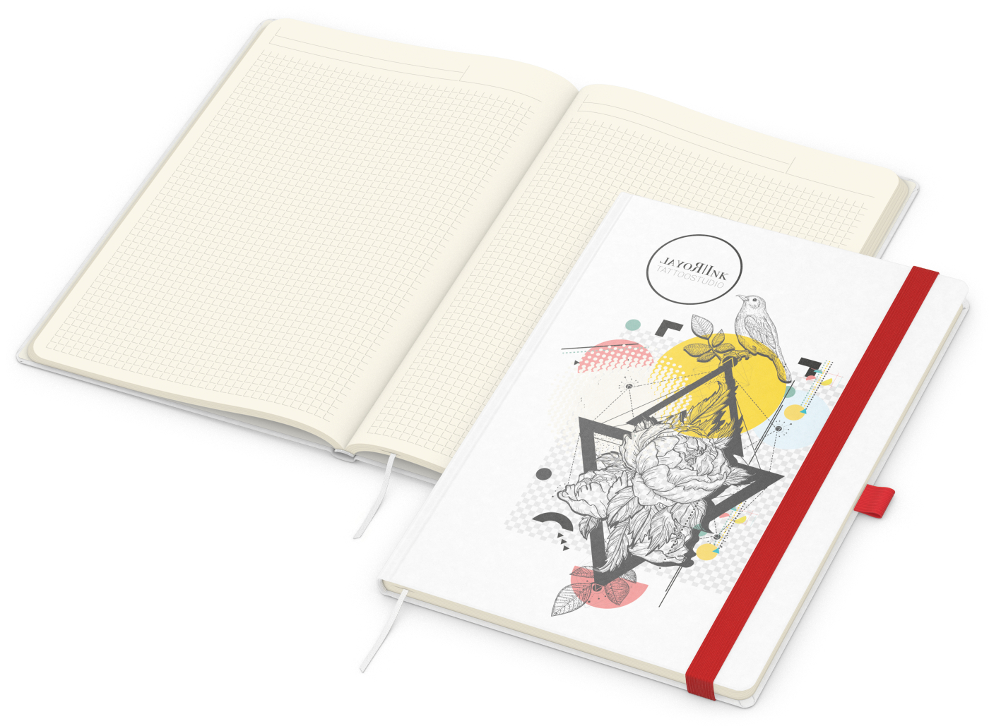 Notizbuch Match-Book, A4, Creme, Winkelkaro, weiß-individuell, rot