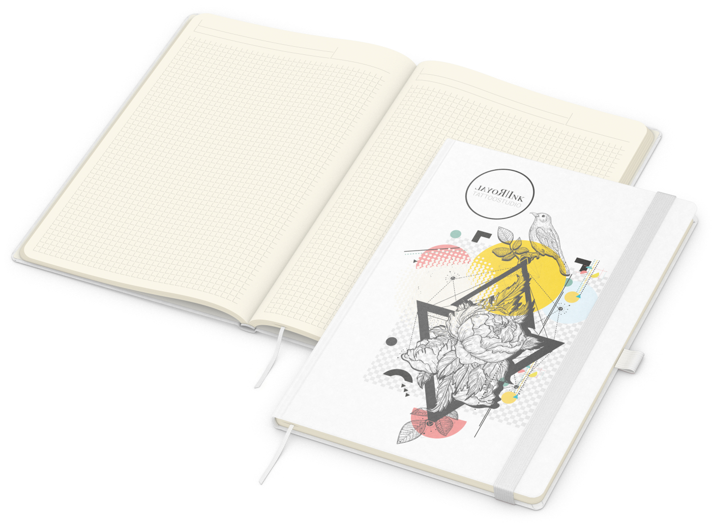 Notizbuch Match-Book, A4, Creme, Winkelkaro, weiß-individuell, weiß