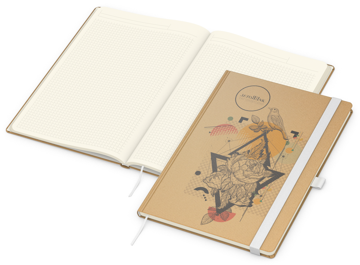 Notizbuch Match-Book, A4, Creme, Winkelkaro, braun-individuell, weiß