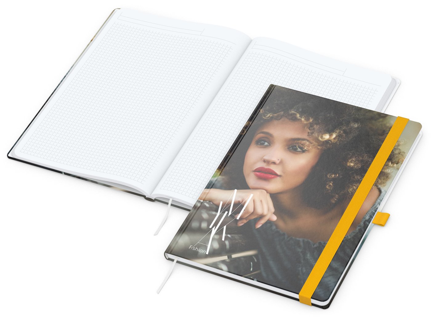 Notizbuch Match-Book, A4, White, Winkelkaro, glänzend, gelb