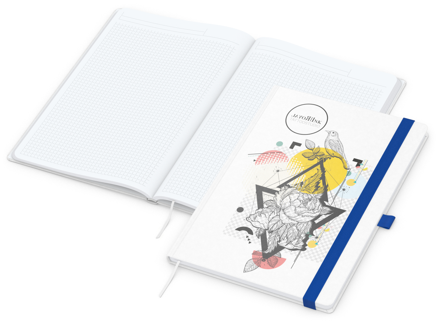 Notizbuch Match-Book, A4, White, Winkelkaro, weiß-individuell, mittelblau