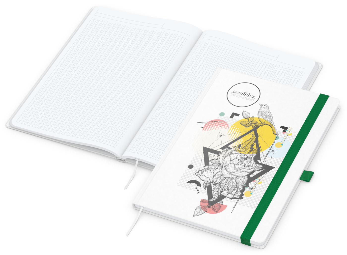 Notizbuch Match-Book, A4, White, Winkelkaro, weiß-individuell, grün