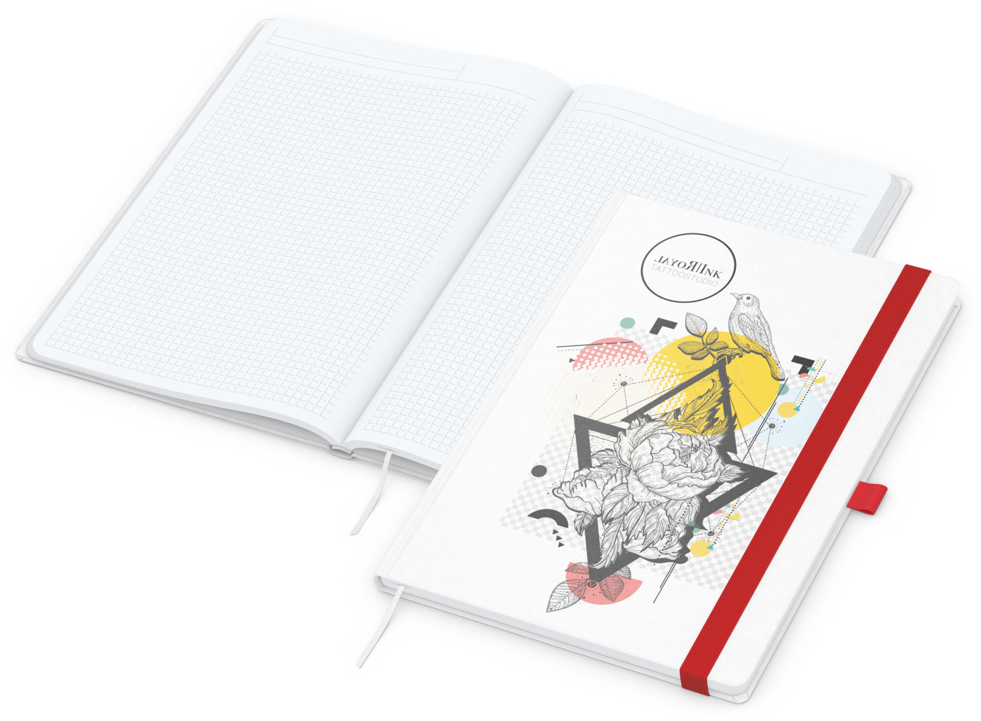 Notizbuch Match-Book, A4, White, Winkelkaro, weiß-individuell, rot