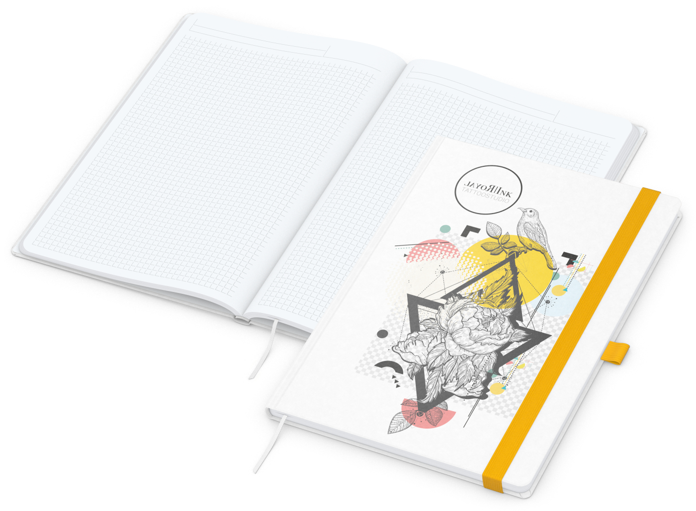 Notizbuch Match-Book, A4, White, Winkelkaro, weiß-individuell, gelb