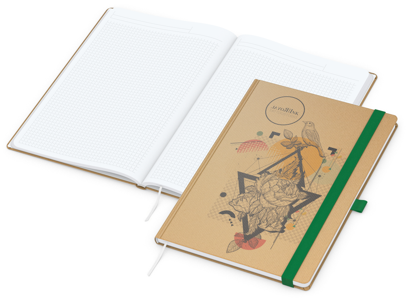 Notizbuch Match-Book, A4, White, Winkelkaro, braun-individuell, grün