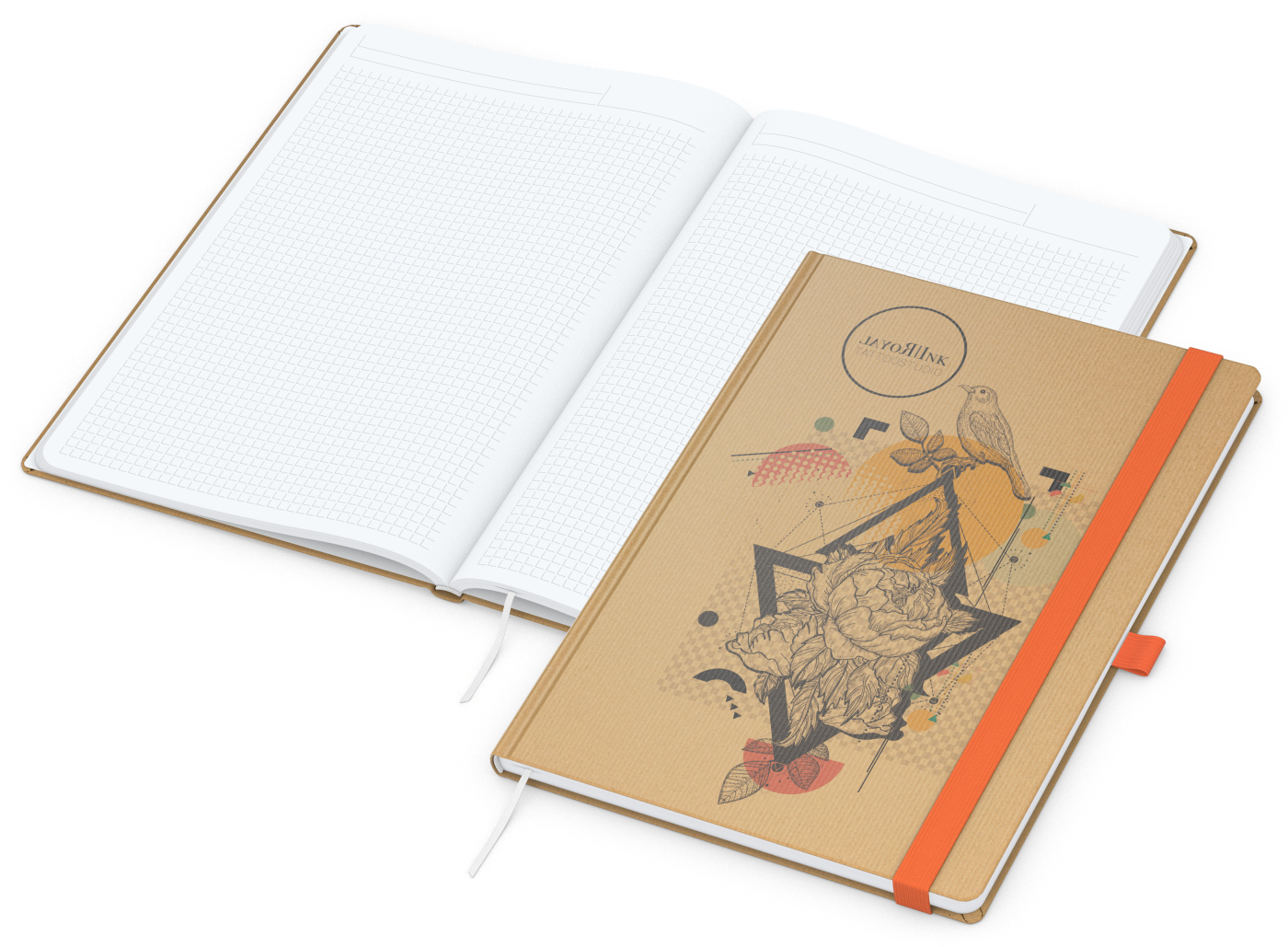 Notizbuch Match-Book, A4, White, Winkelkaro, braun-individuell, orange