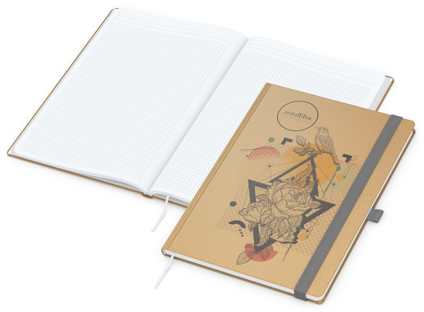 Notizbuch Match-Book, A4, White, Winkelkaro, braun-individuell, silbergrau