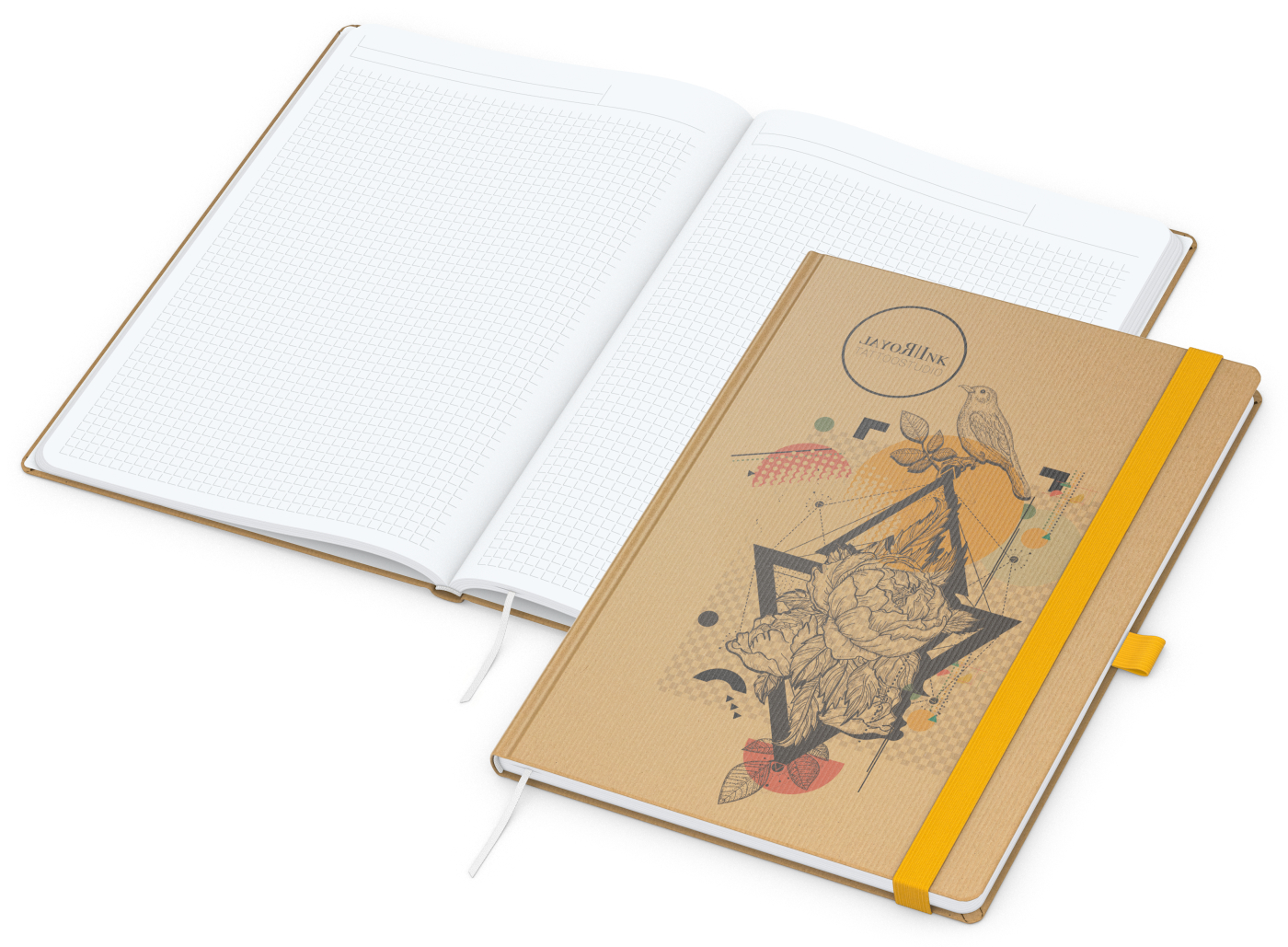Notizbuch Match-Book, A4, White, Winkelkaro, braun-individuell, gelb