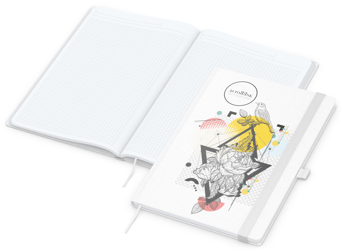 Notizbuch Match-Book, A4, White, Winkelkaro, weiß-individuell, weiß