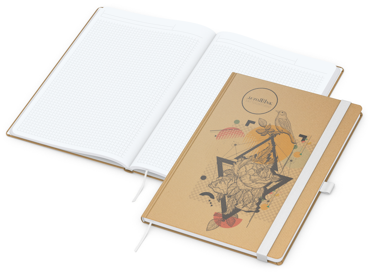 Notizbuch Match-Book, A4, White, Winkelkaro, braun-individuell, weiß
