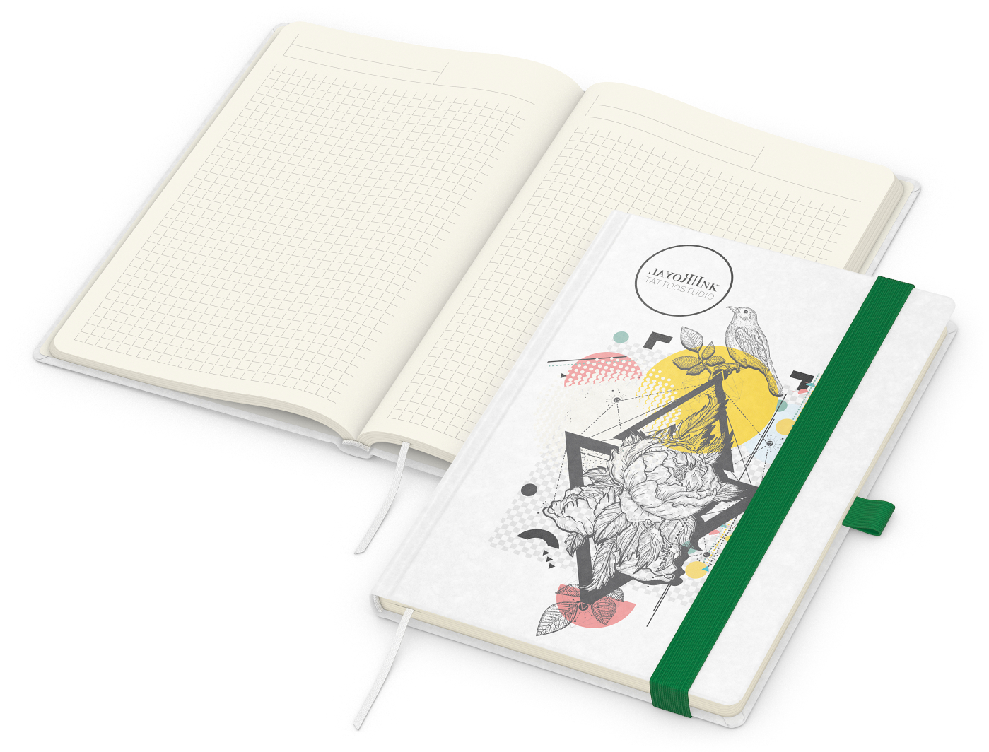 Notizbuch Match-Book, A5, Creme, Winkelkaro, weiß-individuell, grün