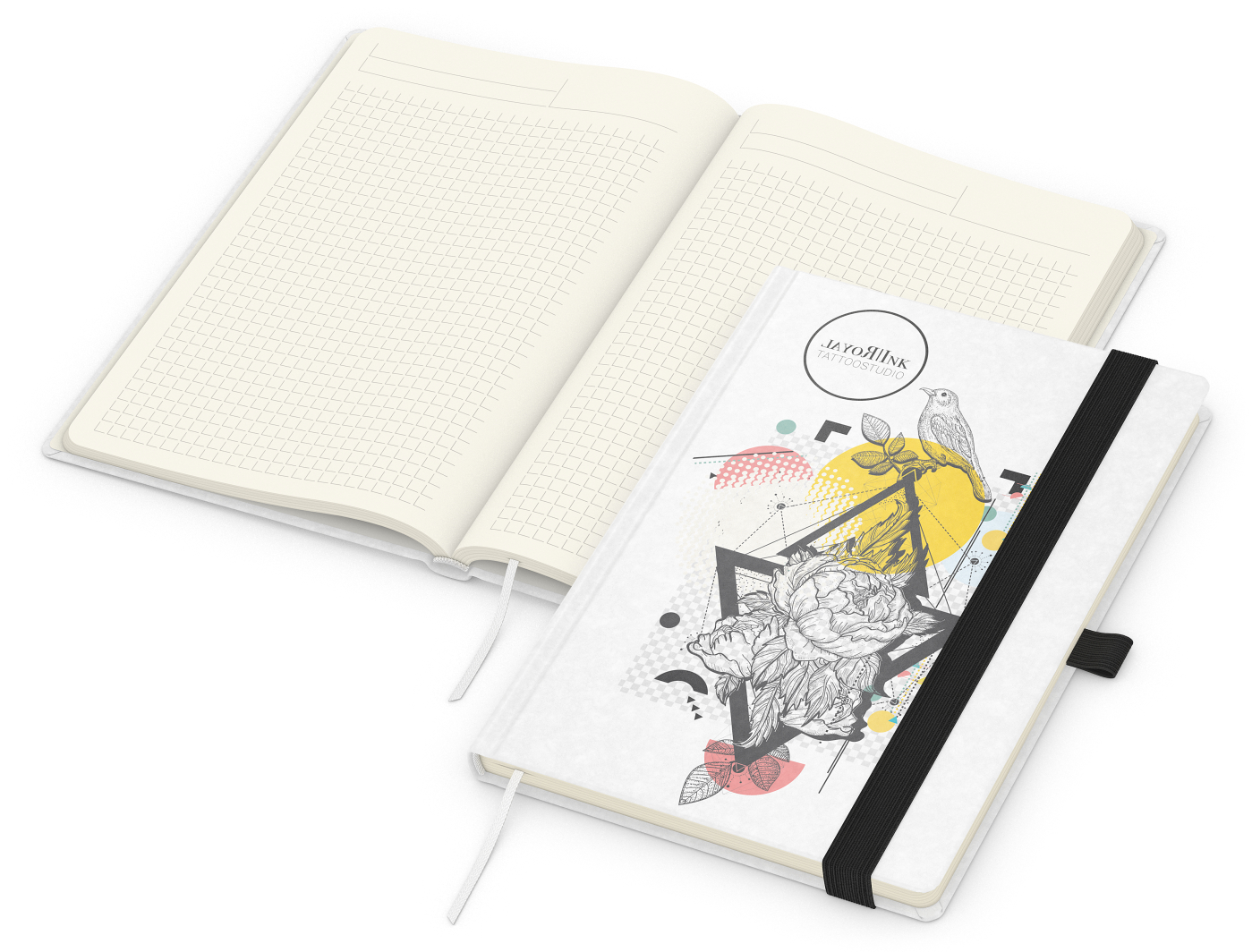 Notizbuch Match-Book, A5, Creme, Winkelkaro, weiß-individuell, schwarz