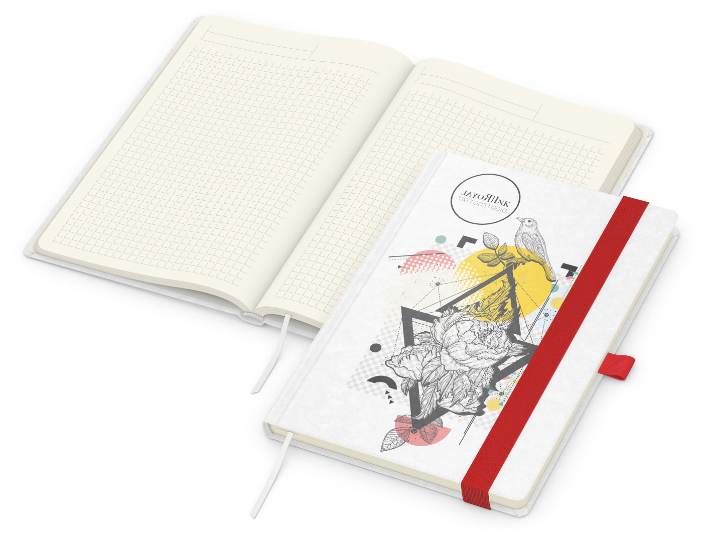 Notizbuch Match-Book, A5, Creme, Winkelkaro, weiß-individuell, rot