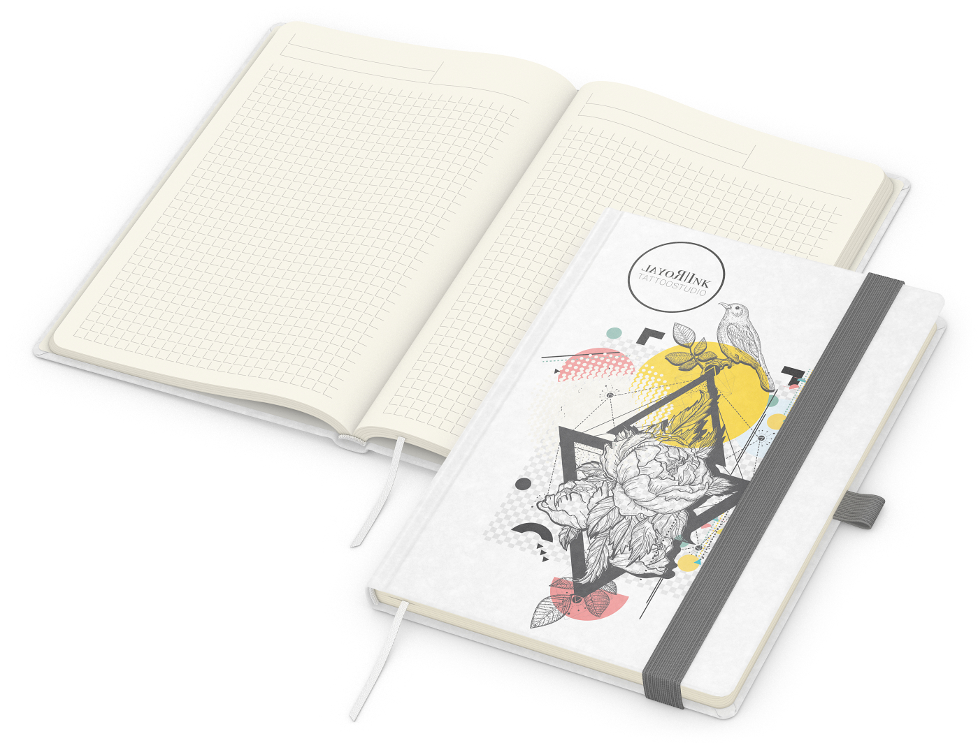 Notizbuch Match-Book, A5, Creme, Winkelkaro, weiß-individuell, silbergrau