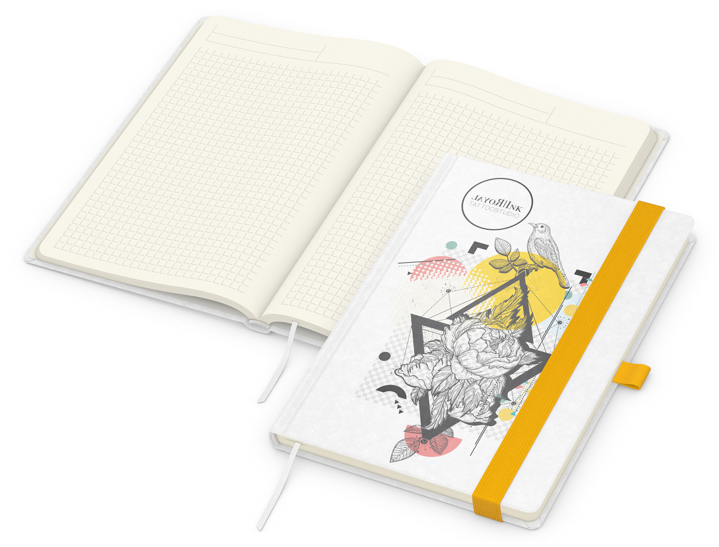 Notizbuch Match-Book, A5, Creme, Winkelkaro, weiß-individuell, gelb